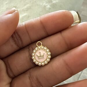 Gold and Pink Crown Pendant with Pearls